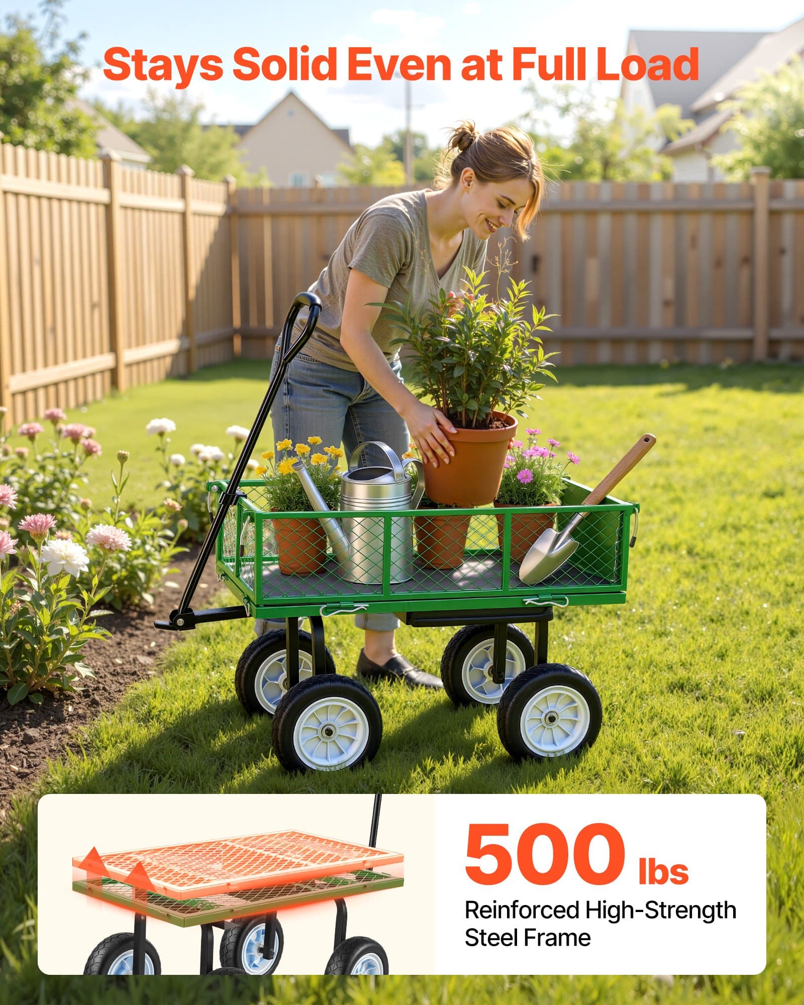 Gartenkarre mit Sitz, 500 LBS, Rollstahl-Gartenarbeitssitz mit Rädern, schwerer Gardinenhocker, mit Werkzeugablage & verstellbarem Griff, Outdoor